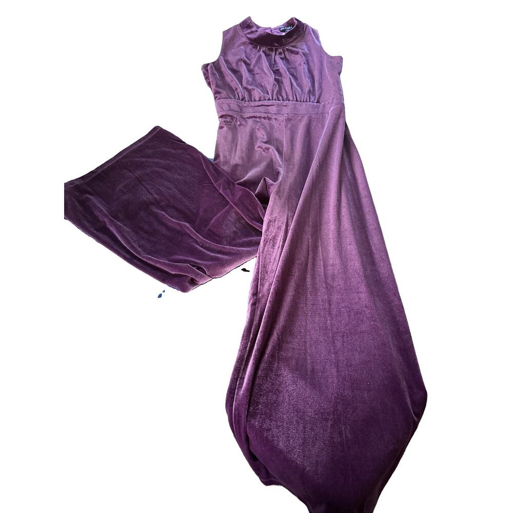 Ava & Yelly Nordstrom Girls Size 14 Mock Neck Velour Jumpsuit Purple Elegant NWT - Picture 2 of 16